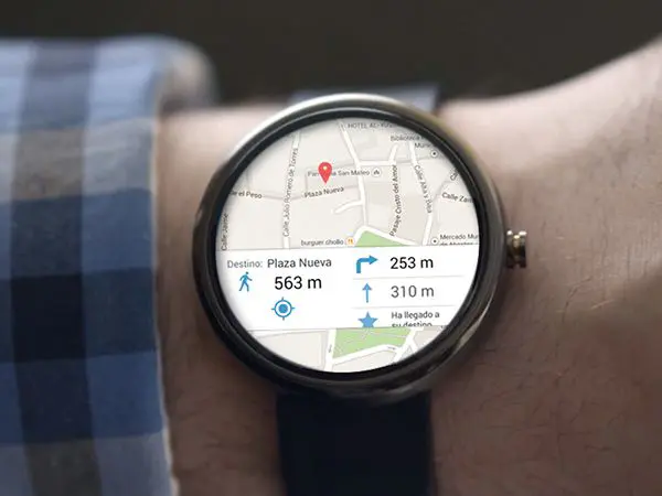 A WearOS smartwatch showing Google Maps